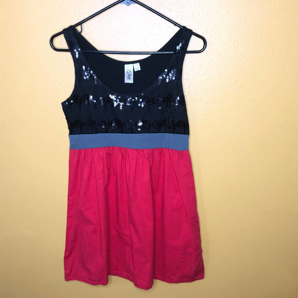 L8ter Red Black Sequin Sleeveless Dress, M